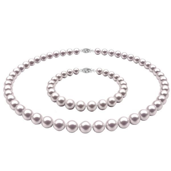 Set colier si bratara cu perle naturale albe de 6-7 mm si inchizatori filigranate din aur alb de 14 karate