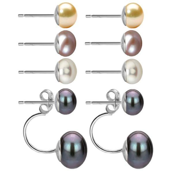 Cercei double argint si perle naturale, model 8 in 1, cu perla de baza de culoare neagra, de 9-10 mm