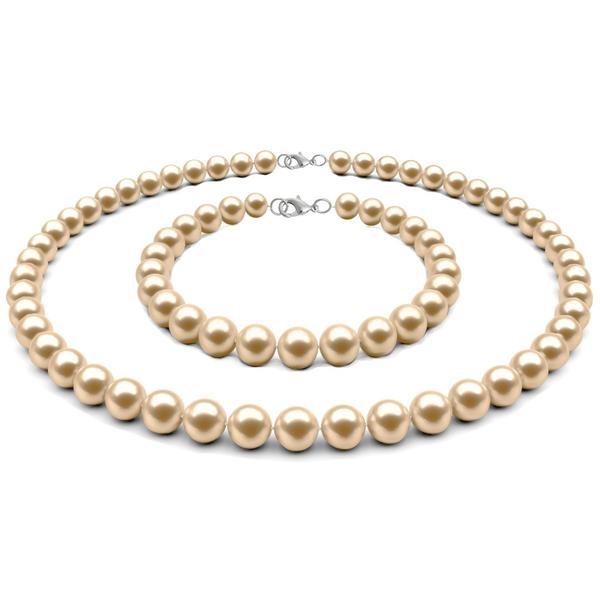 Set colier si bratara cu perle naturale crem de 7-8 mm si inchizatori din argint