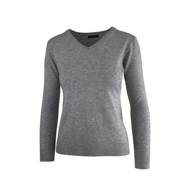 Pulover, univers fashion, tricotat fin cu decolteu in v, gri, s-m