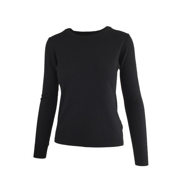 Pulover, univers fashion, tricotat fin cu decolteu rotund, negru, s-m