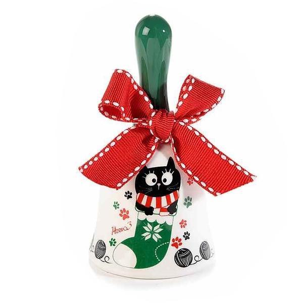 Clopotel din ceramica alba verde model pisica diametru 5x10 cm