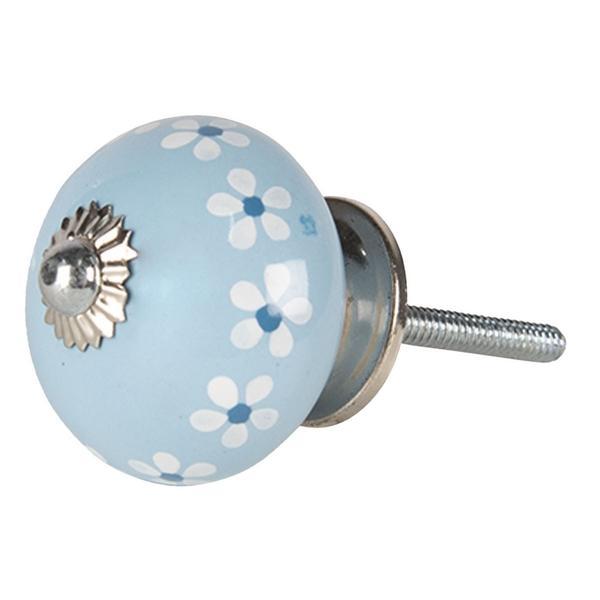 Buton mobila din fier si ceramica albastra model floral diametru 4 cm x 4 cm