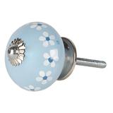 Buton mobila din fier si ceramica albastra model Floral Diametru 4 cm x 4 cm