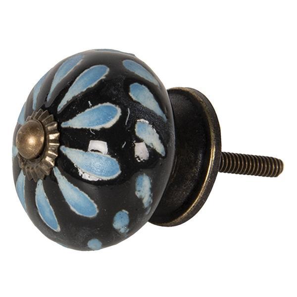 Buton mobila din fier auriu si ceramica albastra neagra diametru 4 cm x 4 cm