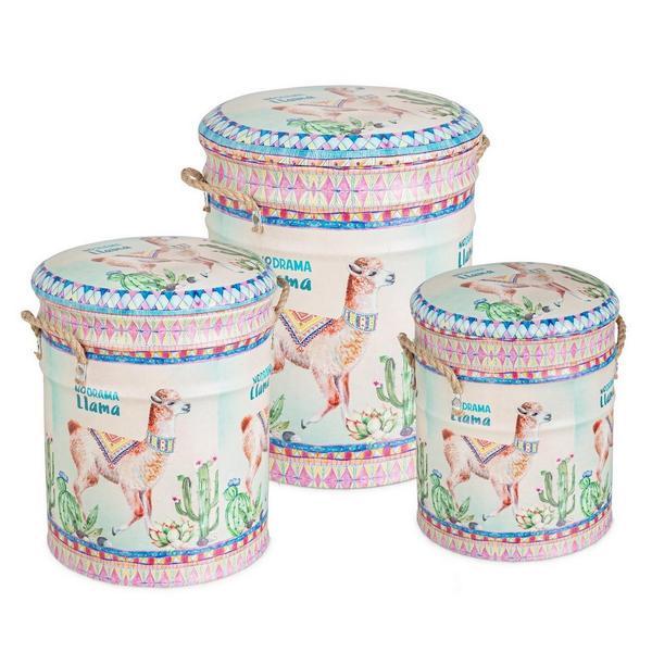 Set 3 tabureti piele ecologica cu spatiu de depozitare lama 27x32 cm, 31x37 cm, 36x44 cm