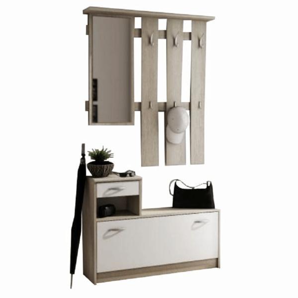Set mobilier hol pal stejar sonoma alb mecki 100x26x190 cm