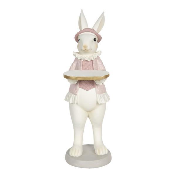 Figurina iepuras paste din polirasina alb roz 12 cm x 9 cm x 31 h