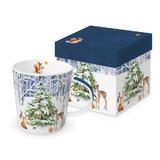 Cana portelan pentru ceai, cafea, model Merry Christmas, 350ml, cutie cadou