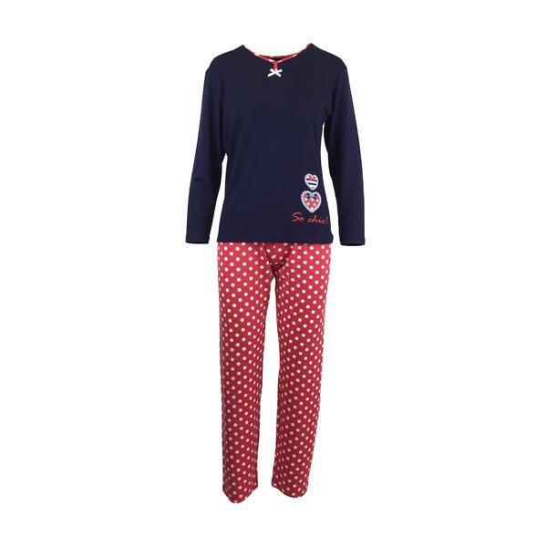 Pijama dama, univers fashion, bluza bleumarin si pantaloni rosu, 2xl