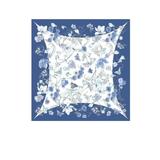 Esarfa dama, matase naturala 100 %, fond bleu cu model floral si fluturi, 90x90 cm, Fattorseta, made in Italy