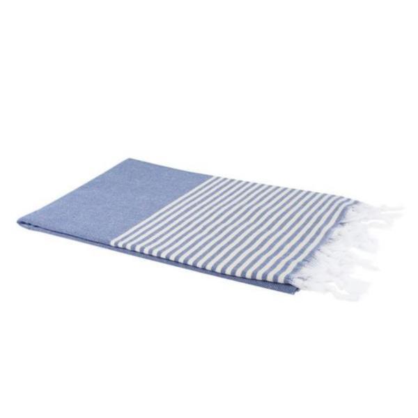 Prosop plaja/spa/baie, albastru inchis cu dungi crem, 100% bumbac, marime 100×170 cm