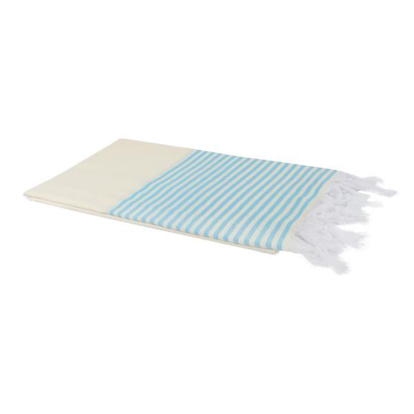 Prosop plaja/spa/baie turceaca, crem cu dungi turcuaz, 100% bumbac, marime 100×170 cm