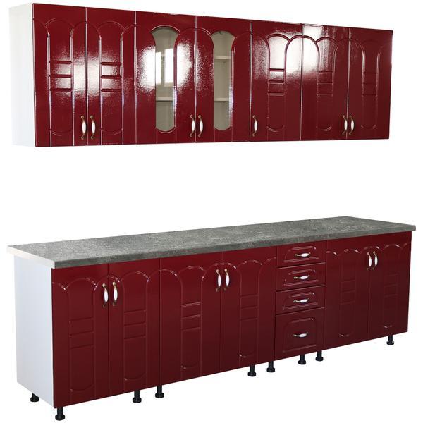 Bucatarie Zebra 2.6 metri MDF Rosu , frezare tulip , cu blat termoizolant culoare beton