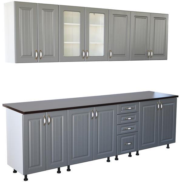 Bucatarie Zebra 2.6 metri MDF Gri, frezare dungi, cu blat termoizolant culoare stejar ciocolata