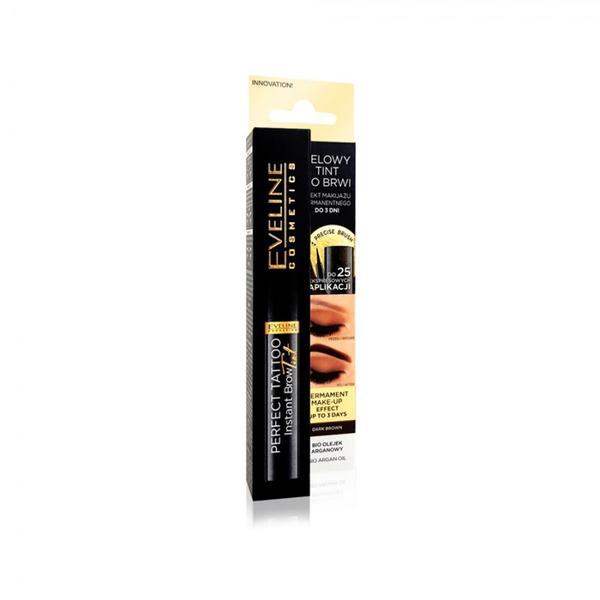 Tatuaj gel henna sprancene instant rezistent pana la 5 zile Perfect Tatoo Brow Tint, Eveline Cosmetics, Dark Brown, 25 aplicari, 6 ml Aplicari imagine noua