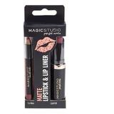 Set Perfect Lips, Ruj de buze mat si creion pentru contur asortat, Nr. 2, Light Brown, Magic Studio, 4g