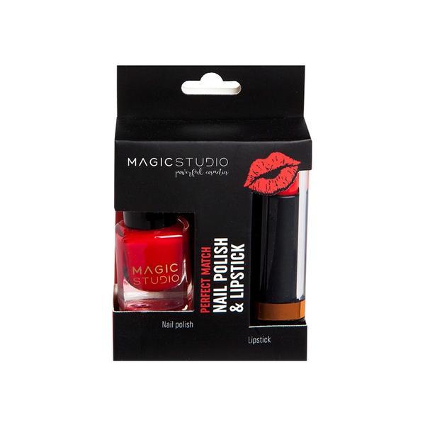 Kit perfect match, ruj de buze mat si lac de unghii glossy, nr.01 passion red, magic studio, 4g