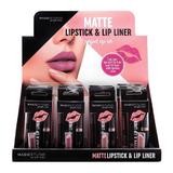 Kit Perfect Lips, Ruj de buze mat si creion pentru contur asortat,  Set de 24 Buc, Magic Studio