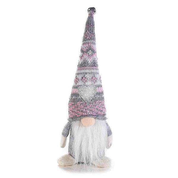 Figurina mos craciun din textil alb roz gri 10x7x26 cm