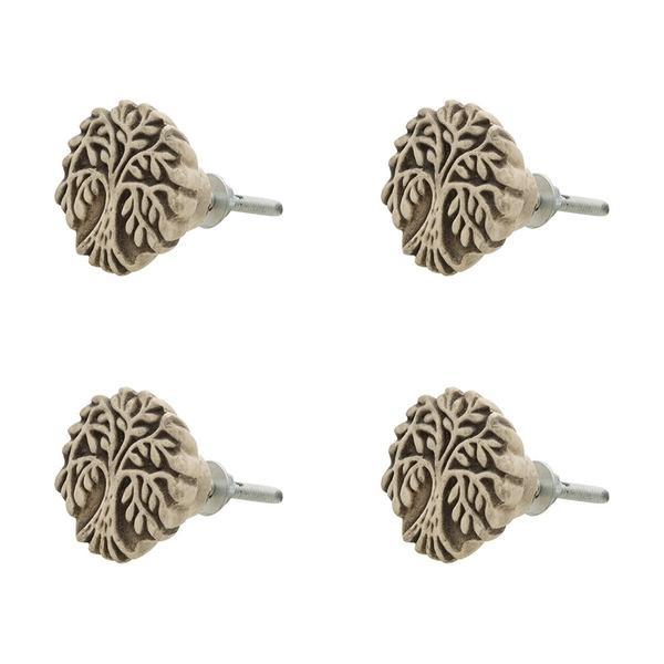 Set 4 butoni mobilier din ceramica gri model copac 4x3 cm