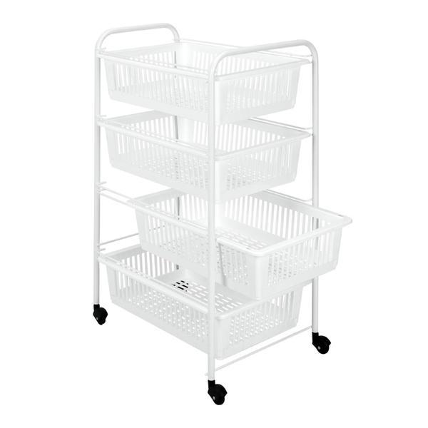 Etajera jumbotex cu patru cosuri si rotile, alb, inaltime 76 cm, alb
