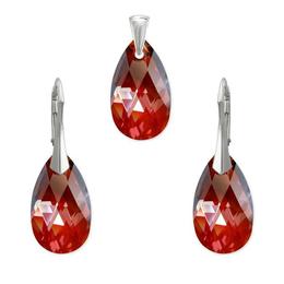 Set argint, Set Swarovski Pear Red Magma 22mm