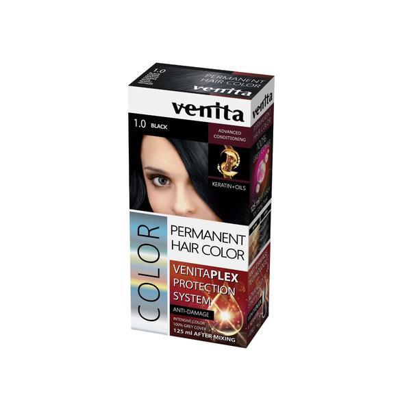 Vopsea de par permanenta, Venita Plex, 125 ml, Nr 1.0, Negru 1.0