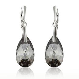 Cercei argint, Cercei Swarovski Pear Silver Night 22mm (Bijuterii Argint)