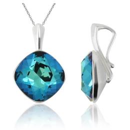 Colier argint, Colier Swarovski Cushion Cut Bermuda Blue 12mm (Bijuterii Argint)