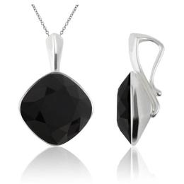 Colier argint, Colier Swarovski Cushion Cut Black 12mm (Pandantiv Argint)