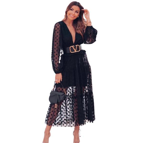 Rochie lunga tulle cathrina, negru, l