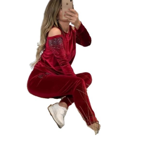Compleu velvet star, bordo, l-xl