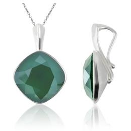Colier argint, colier swarovski cushion cut royal green 12mm (pandantiv argint)
