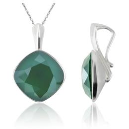 Colier argint, Colier Swarovski Cushion Cut Royal Green 12mm (Pandantiv Argint)