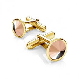 Butoni argint suflati cu aur 24k, Butoni Swarovski Rose Gold 12mm (Butoni Camasa Criando Bijoux) + CADOU Laveta profesionala pentru curatat bijuterii din argint