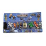 Set 9 figurine tip Minecraft, accesorii incluse, +3 ani, albastru-rosu, 56 cm