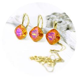 Set bijuterii argint suflat cu aur 24k, Set Swarovski Cushion Cut Astral