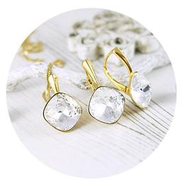 Set bijuterii argint suflat cu aur 24k, Set Swarovski Cushion Cut Crystal Clear