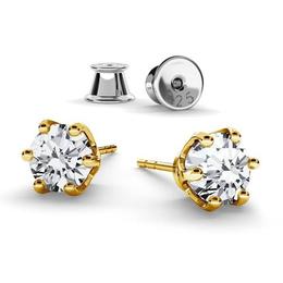 Cercei argint placat cu Aur Galben, Cercei Swarovski Zirconia Crystal Clear 6mm