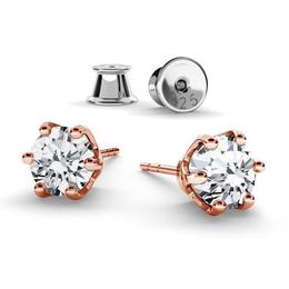 Cercei argint placat cu Aur Roz, Cercei Swarovski Zirconia Crystal Clear 6mm