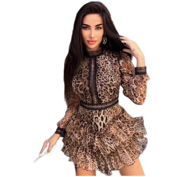 Rochie scurta animal print, maro, xl