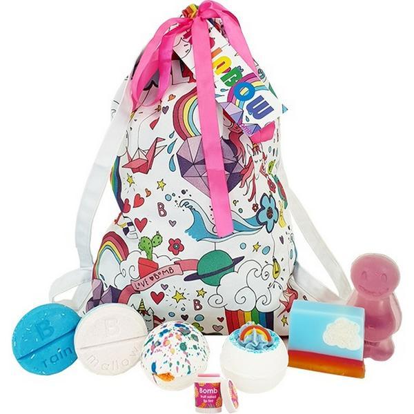 Set cadou Unicorn Utopia Bags Cotton, 7 produse, 2 x gel dus dolid, 2 x bila baie, 1 x balsam buze, 2x sapun solid, Bomb Cosmetics