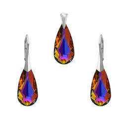 Set bijuterii argint, Set Swarovski Teardrop Volcano 24mm