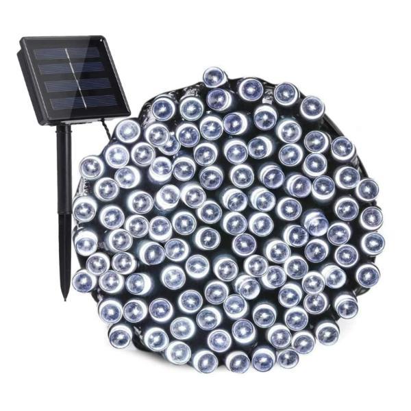 Instalatie solara decorativa exterior cu incarcare solara, 20 m, 200 led-uri, alb rece