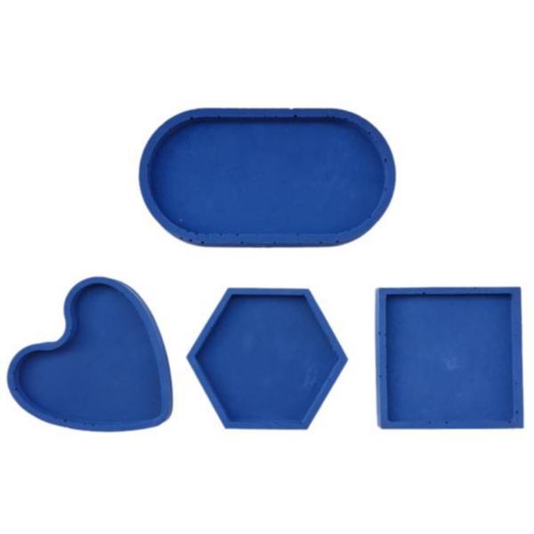 Set 4 tavi decorative din beton, culoare albastru