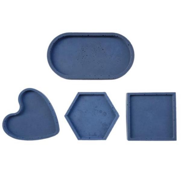 Set 4 tavi decorative din beton, culoare bleumarin