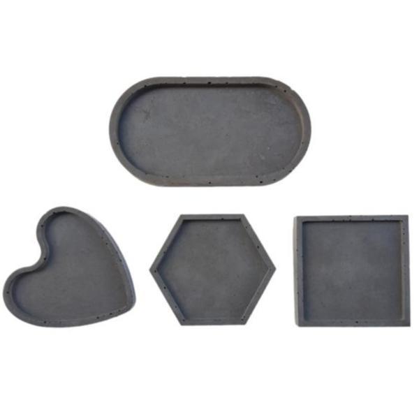 Set 4 tavi decorative din beton, culoare gri inchis