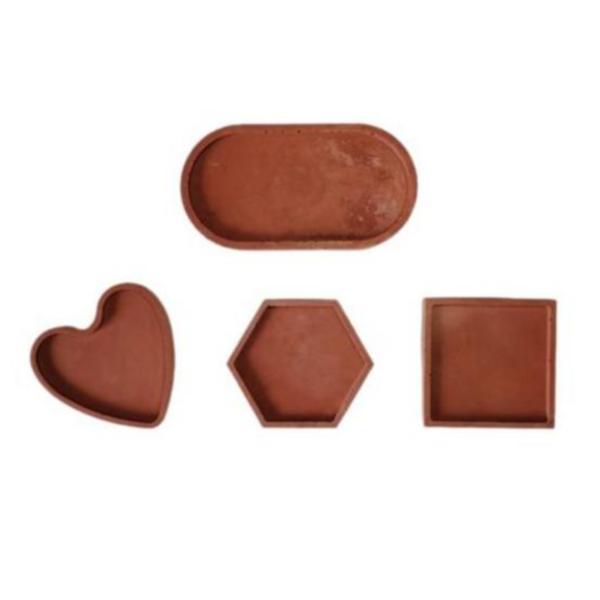 Set 4 tavi decorative din beton, culoare rosu teracota