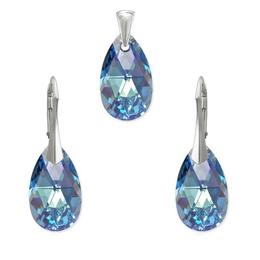 Set argint, Set Swarovski Pear Aquamarine Aurore Boreale 22mm